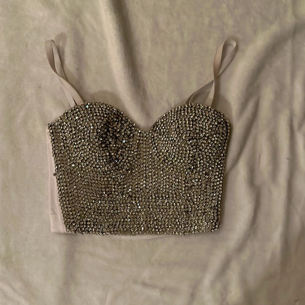 Bejeweled crop top, gems individually sewn on! Only worn one time.